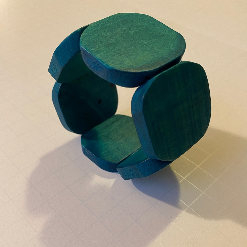 Turquoise/Teal Wooden Bracelet with Rounded Square Pieces